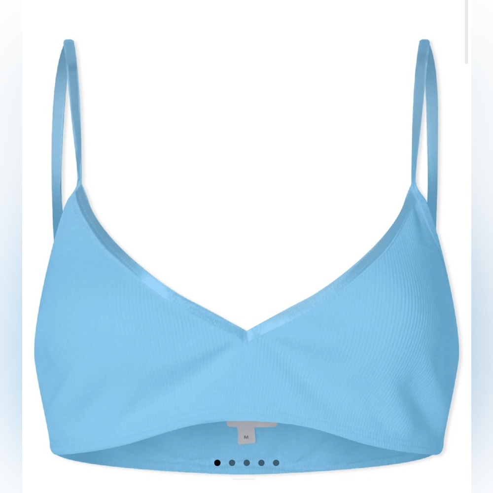 DONNI. XS Ribbed Bralette w/ Satin Trim, Blue, NWT. Adj. straps. $109 Retail